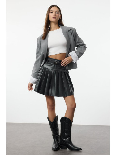 Trendyol Black Pleated Belt Detailed Mini Skirt