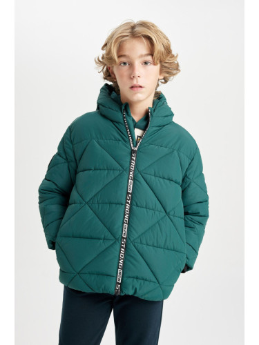 DEFACTO Boy's Water Repellent Hooded Zippered Pocket Coat