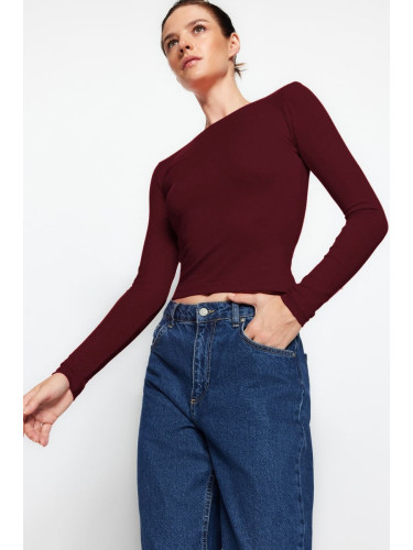 Trendyol Dark Burgundy Cotton Backless Fitted/Fits Body Stretch Knitted Blouse