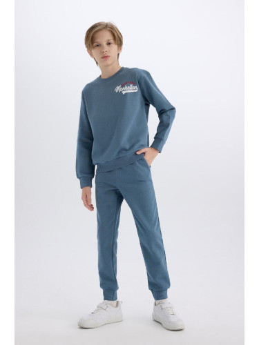 DEFACTO Boy 2-Piece Set Crew Neck Printed Sweatshirt Elastic Waist Tracksuit Bottoms