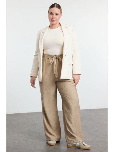 Trendyol Curve Mink Elastic Elastic Waist Belted Wide Leg Woven Plus Size Trousers