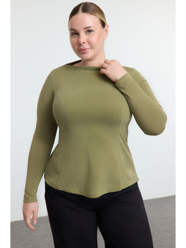 Trendyol Curve Green Stand Collar Ribbed Regular/Normal Pattern Knitted Blouse