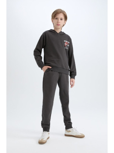 DEFACTO Boy 2-Piece Set Hooded Printed Sweatshirt Elastic Waist Tracksuit Bottoms