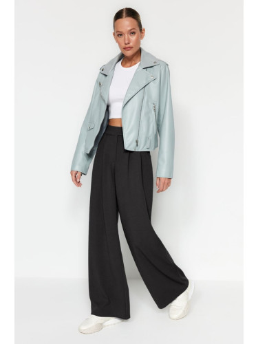 Trendyol Anthracite Velcro High Waist Pleated Wide Leg Trousers