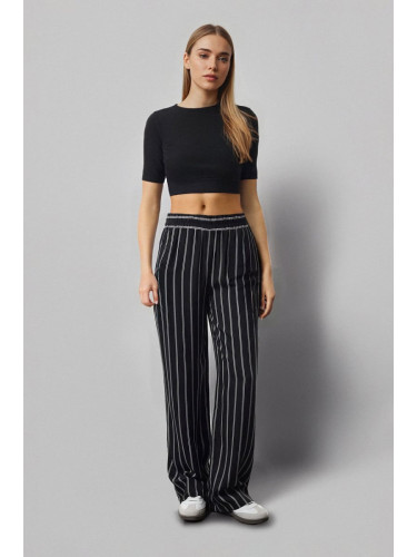 Trendyol Black Relaxed Cut Striped Wide Leg Trousers