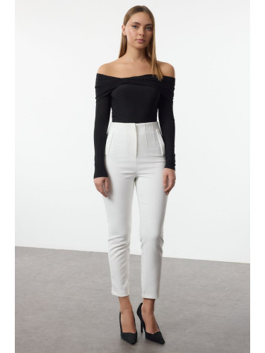 Trendyol White Cigarette Pattern Darted High Waist Ankle Length Woven Trousers