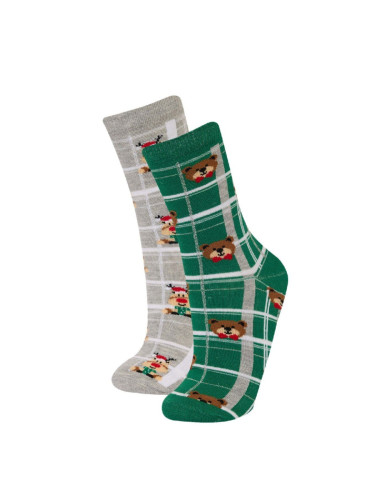 DEFACTO Women's Christmas Themed 2-Pack Cotton Long Socks