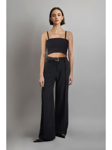 Trendyol Black Pleated Wide Leg/Wide Leg Woven Trousers