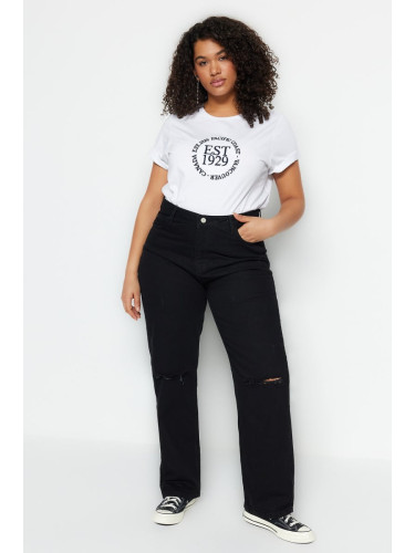 Trendyol Curve Black High Waist Destroy Detailed Bootcut Jeans