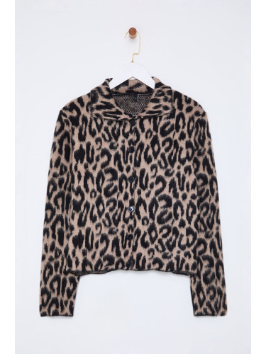 Trendyol Brown Leopard Patterned Knitted Cardigan