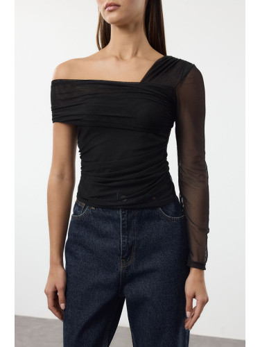 Trendyol Black Asymmetric Collar Body-Smoothing Flexible Knitted Blouse