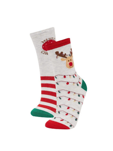 DEFACTO Women's Christmas Themed 2-Pack Cotton Long Socks