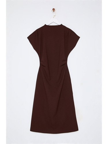 Trendyol Brown A-Line Cowl Neck Midi Crepe Woven Dress