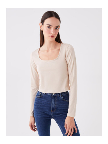 LC Waikiki Women's Square Neck Straight Long Sleeve Crop