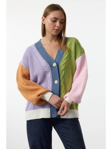 Trendyol Blue Color Block Hair Knitted Sweater Cardigan