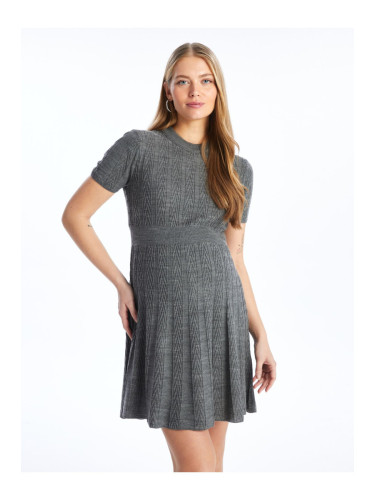 LC Waikiki Crew Neck Self Patterned Short Sleeve Maternity Knitwear Dress