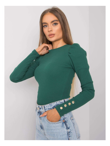 RUE PARIS Dark green women's blouse with long sleeves