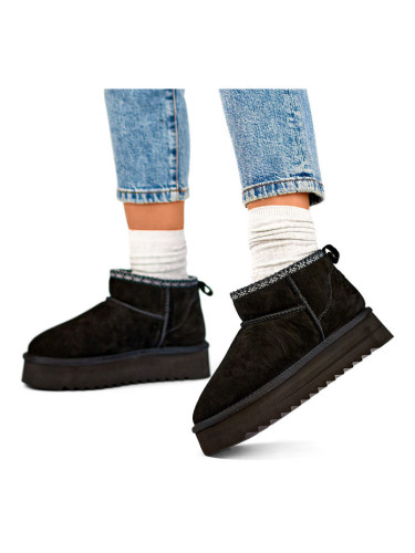 primohurt Black leather snow boots, women's insulated winter boots