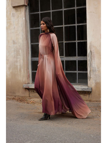 Trendyol X AI Brown Gradient Cape Evening Dress