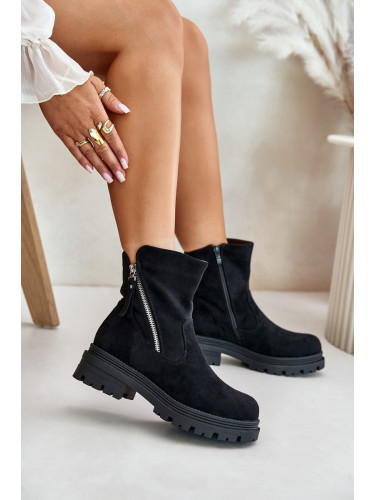 Insulated ankle boots with flat heel made of Eco suede black Reloma