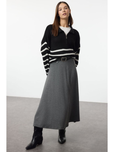 Trendyol Anthracite A Cut/Flare Cut Midi Brushed Flexible Knit Skirt