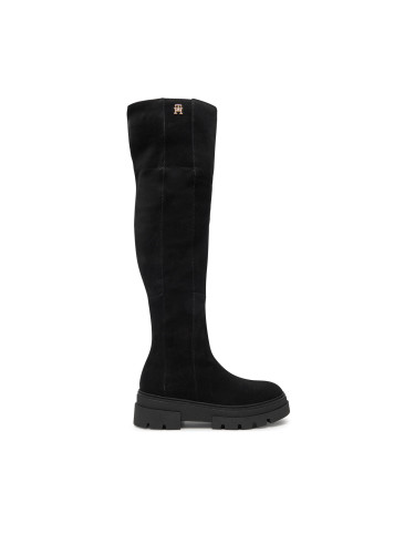 Чизми Tommy Hilfiger Suede Over-The-Knee Boot FW0FW08159 Черен