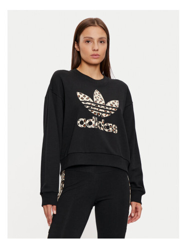 adidas Суитшърт Leopard IW8480 Черен Loose Fit