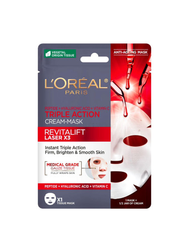 L'Oréal Paris Revitalift Laser X3 Triple Action Tissue Mask Маска за лице за жени 28 гр