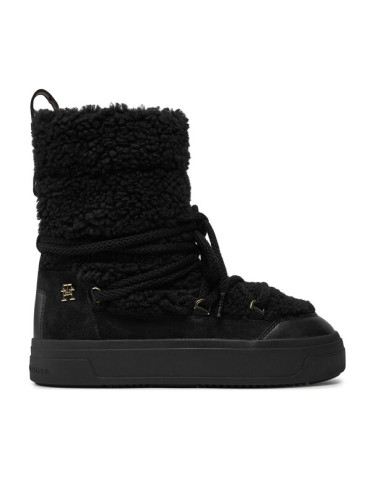 Tommy Hilfiger Апрески Lace-Up Faux Shearling Snowboot FW0FW08252 Черен