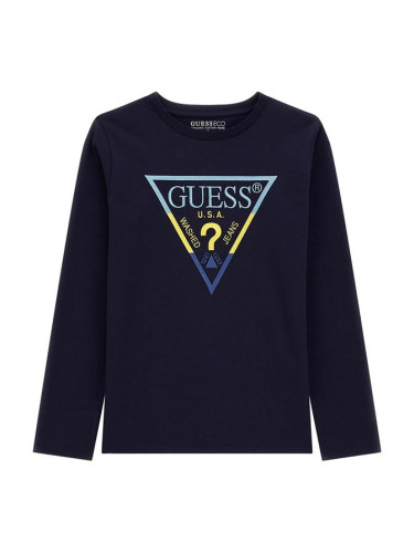 Детска блуза с дълъг ръкав и бродирано лого Guess