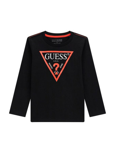 Детска блуза с дълъг ръкав и лого в черно Guess