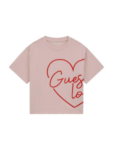 Детска тениска в розов цвят със сърце Guess