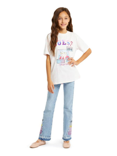 Детска тениска в розов цвят с щампа Guess