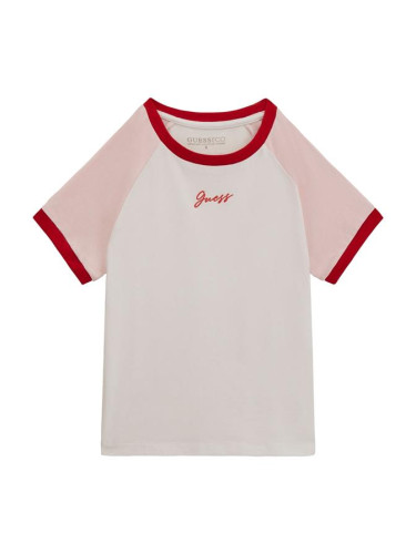 Детска тениска в бял цвят с надпис Guess