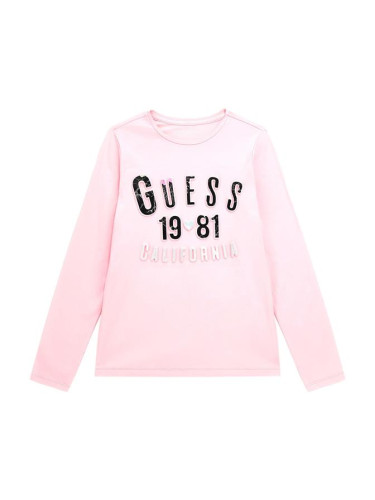 Детска блуза в розов цвят с цветен релефен надпис Guess