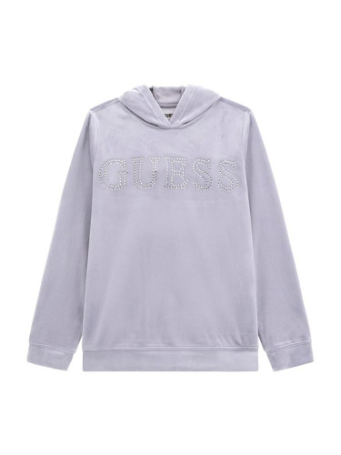 Детски суитшърт с качулка и камъни в лилав цвят Guess