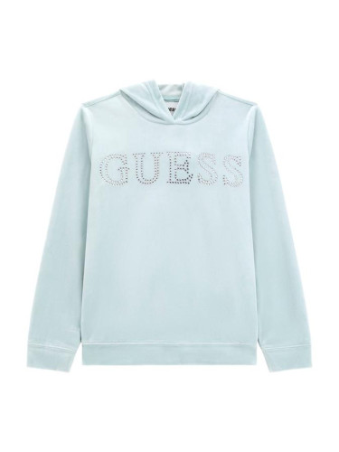 Детски суитшърт с качулка и камъни в цвят мента Guess