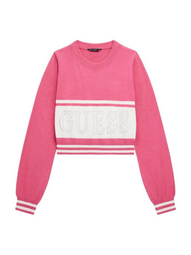 Детски пуловер в розов цвят с камъни Guess