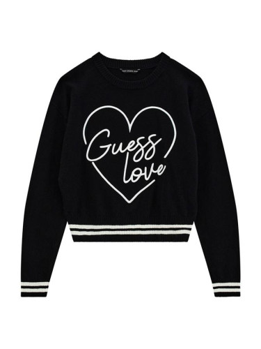 Детски пуловер с бродерия в черен цвят Guess