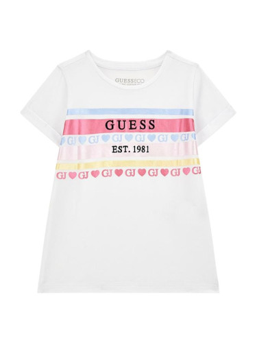 Детска блуза с къс ръкав в бял цвят и лого Guess