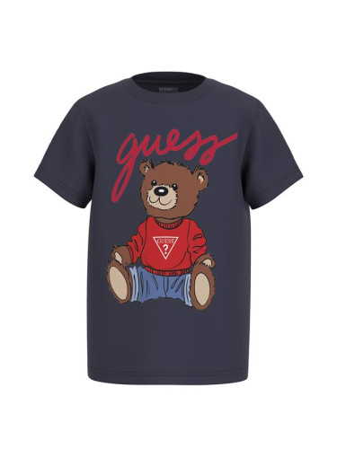 Бебешка тениска с мече в син цвят Guess