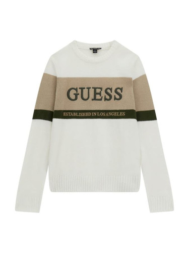 Детски пуловер в бял цвят с надпис Guess