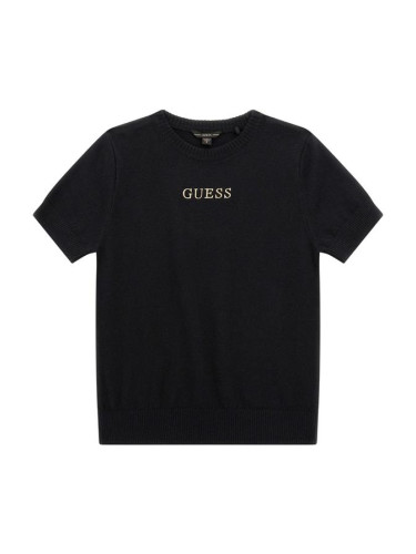 Детска блуза с къс ръкав и лого в черен цвят Guess