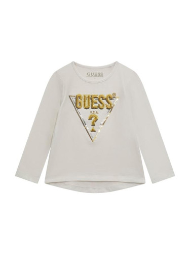 Бебешка бяла блуза с дълъг ръкав и пайети Guess