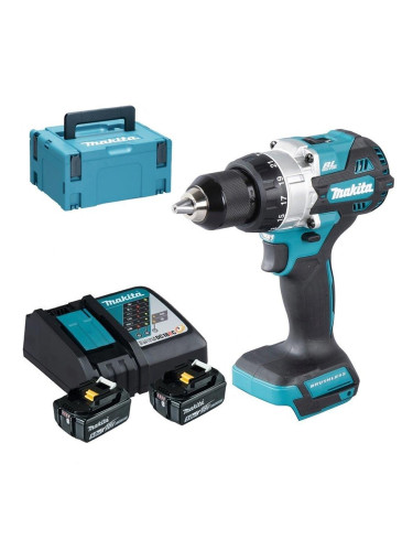 Винтоверт акумулаторен, ударен, Makita DHP486RTJ, 18V, LXT, 2x5Ah, 125Nm, безчетков мотор