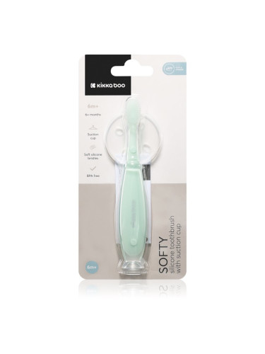 Kikkaboo Silicone Toothbrush with Silicone Cup Softy силиконова четка за зъби с вендуза 6 m+ Mint 1 бр.