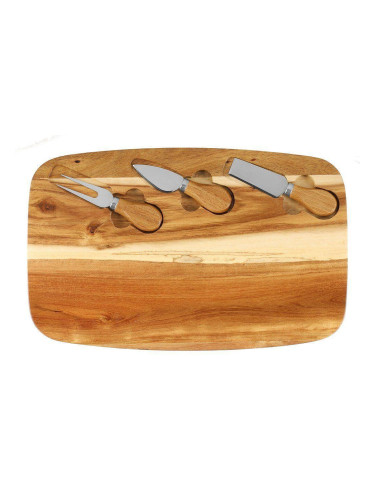 Сет за сирена MAKU от акациева дъска и 3 бр. ножове