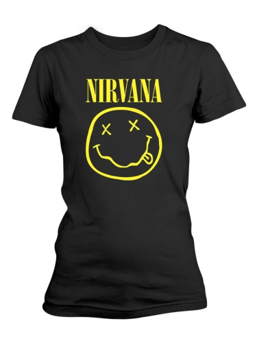 Nirvana Риза Yellow Happy Face Womens Black M