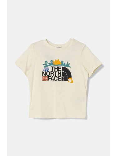 Детска памучна тениска The North Face TRAIL MAP GRAPHIC S/S TEE в бежово с принт NF0A89H4QLI1