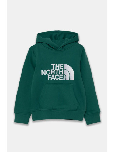 Детски суичър The North Face DREW PEAK P/O HOODIE в зелено с качулка с апликация NF0A89HHNL11